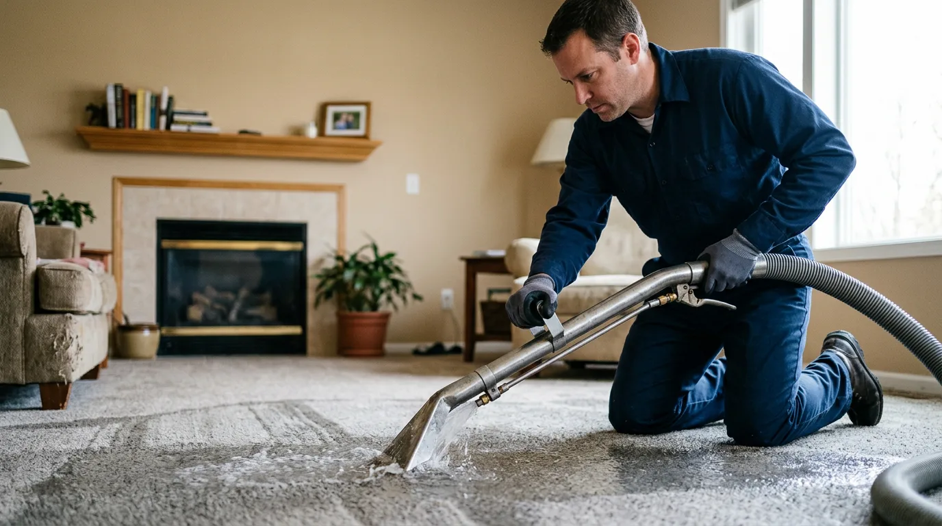 Water damage restoration technician working near Gillespie, IL